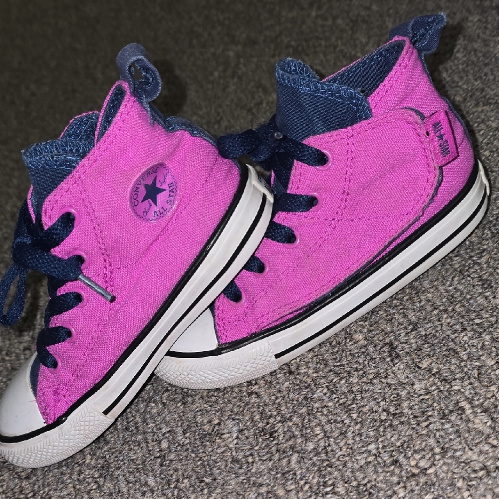 Converse Pink and Blue High-Top Sneakers with Rubber Toe Caps